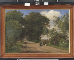A Country Road near Vognserup Manor, Zealand. The Painter J.Th. Lundbye Sketching by the Roadside