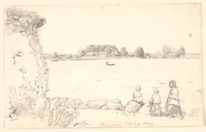 A Lady and Two Children by Guldborg Sund, Nykøbing Falster by P.C. Skovgaard