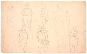 Caricature of A.S. Ørsted, Frederik VII, Christian VIII, and Probably Frederik VI by P.C. Skovgaard