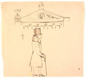 Caricature of a Fur-Clad Gentleman Outside Casino
