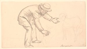 The Man Bending Over the Fawn and Pointing Towards a Dog by P.C. Skovgaard