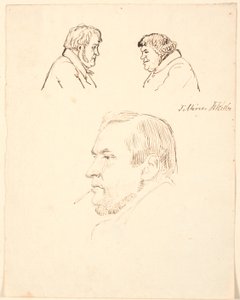 Two Caricatured Male Profiles and a Male Portrait in Profile Facing Left