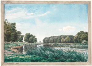 Wooded Landscape with a Lake and Three Children Fishing by P.C. Skovgaard