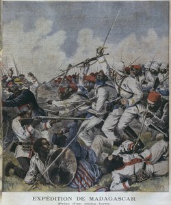 Madagascar expedition, taking of an hova camp, illustration from 