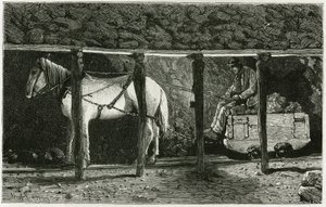 Interior of a gallery with berlaine. Engraving to illustrate the story 