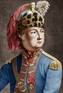 Knight of Eon (1728-1810), French secret agent for the king, he used to cross-dress, engraving colorized document by P. Jean Baptiste Bradel