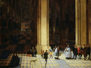 Interior of Antwerp Cathedral by Night, mid-17th century by P. the Elder & P. the Younger (1620 75) Neeffs