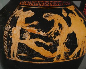Women bathing. Red-figured amphora