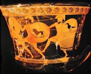Running Warriors with Shields and Spears