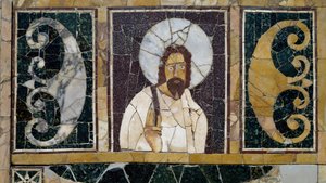 Inlaid Marble Depicting Face of Christ, Artifact from Rome, Italy, Early Christian Period by Paleo Christian