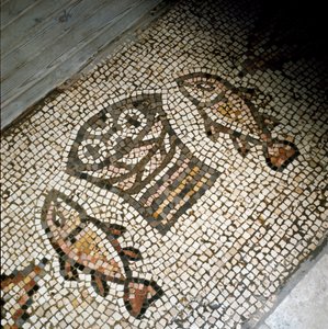 The miracle of the fishes and breads, mosaic 4th or 5th century