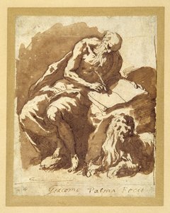 St. Jerome seated on a rock, writing by Palma Il Giovane