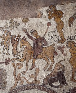 Representation of King Arthur and Perceval. Mosaic of Pantaleone, priest and mosaic. 1163-1166. Central nave of the Cathedral of Otranto, Italy by Pantaleon Pantaleon