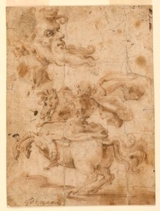 The Head of a Bearded Man, a Man on Horseback by Paolo Emilio Besenzi