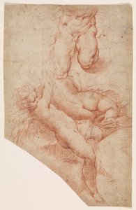 An Angel or Putto, a Reclining Woman Seen from the Back, and the Lower Body of a Muscular Man