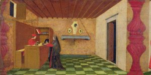 Predella of the Profanation of the Host: The Christian Woman Forced to Redeem her Cloak at the Price of the Consecrated Host by a Jewish Pawnbroker (detail)