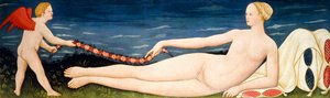 Venus on Pillows Holding a Garland of Flowers with a Putto