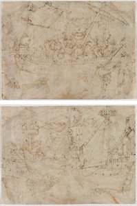 Navicella (recto) Two Drawings of Ships (verso) by Parri Spinelli