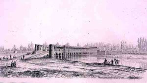Allah Verdi Khan Bridge, in Isfahan, from Voyage Pittoresque of Persia by Pascal Xavier (after) Coste