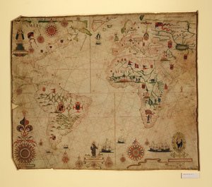 A Portolan Chart of the Atlantic Ocean and Adjacent Continents by Pascoal Roiz