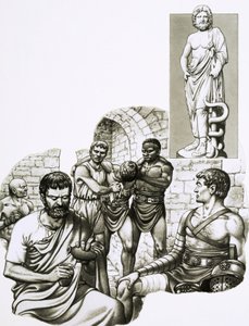 A medic at the gladiatorial games patches up survivors