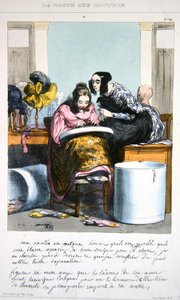 Worker in a hatmaking business writing a letter, c.1840
