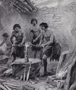 Men working in a foundry during the Bronze Age