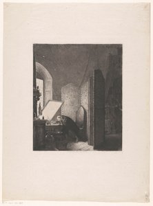Rembrandt etching in his studio by Paul Adolphe Rajon