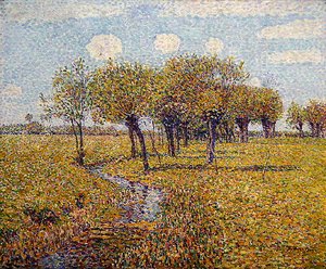 Dutch Landscape with Willow Trees in the Spring in a Small Meadow Valley