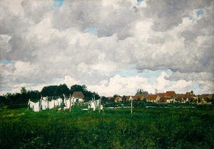 Mecklenburg, Landscape with the Little Town of Schwann on the Warnow by Paul Baum