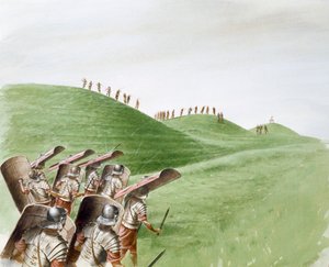 Roman soldiers in battle with Celtic tribes