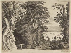 Fight Among Men on Rocky Landscape by Paul Bril