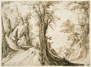 Mountain Landscape with a Road Leading Down to a Valley by Paul Bril