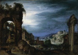 Roman Ruins Landscape with a Procession by Paul Bril