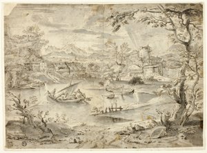 View of City with Fishing Boat in Foreground by Paul Bril