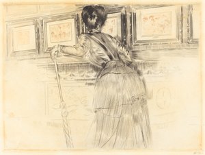 In Front of the Watteaus in the Louvre by Paul Cesar Helleu