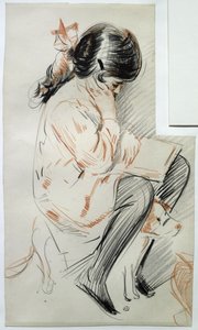 Paulette Reading Sitting on her Toy Dog by Paul Cesar Helleu