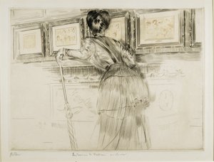 Woman Looking at Watteau Drawings in the Louvre by Paul Cesar Helleu