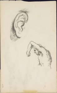 Studies after Luca Signorelli: an ear and a figure of a man, c.1877-80 by Paul Cézanne