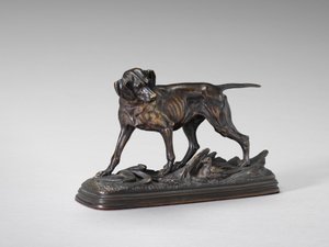 Pointer Standing over a Pheasant by Paul Edouard Delabrière