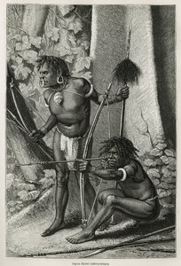 Portraits of two Papous Karons, anthropophages, engraving by E.Mesples, to illustrate the voyage to New Guinea by Achille Raffray, entrusted with a scientific mission by the Ministry of Public Education, in 1876-1877, published in the tour du monde, under