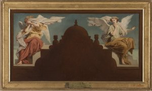 Sketch for Saint-Etienne-du-Mont Church: Two seated angels, en 1874 by Paul Felix Guerie