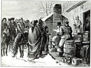 Reservation Indians receiving rations from government agents