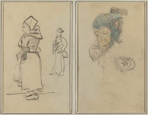 A Breton Woman and a Standing Man; Head and Hand of a Monkey