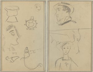 A Caricature and Five Forms; A Man in Profile, a Winged Creature and a Boy