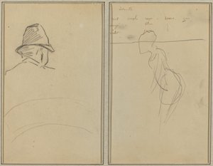 A Head of Man with Hat, Seen from Behind; A Standing Woman
