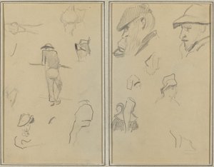 A Man Leaning on a Wall with Five Other Studies; Two Bearded Men Wearing Hats, and Five Other Studies by Paul Gauguin