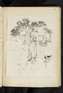 Before and After - Two women conversing in a landscape by Paul Gauguin