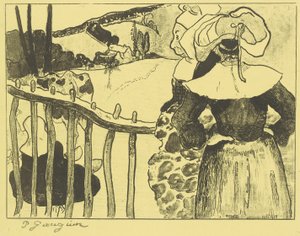 Breton Women Beside a Fence by Paul Gauguin