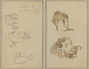 Five Sheep; Head of a Woman and Head of a Bearded Man by Paul Gauguin